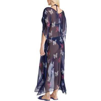 VALIMARE Florence Maxi Sheer Silk blend Cover-up Kaftan in Navy Blue 