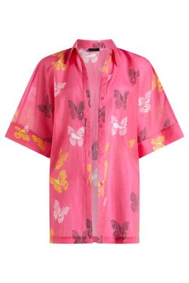 VALIMARE Sydney Printed Cover-up Shirtdress in Fuscia 