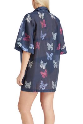 VALIMARE Sydney Printed Cover-up Shirtdress in Navy Blue 