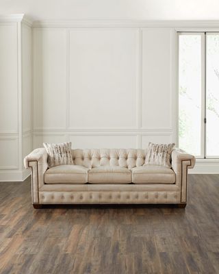 Valko Leather Chesterfield Sofa, 97.5"