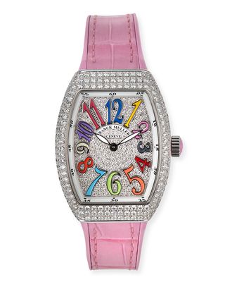 Vanguard 32mm Color Dreams All-Diamond Watch w/ Alligator Strap, Pink