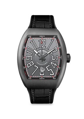 Vanguard Brushed Titanium, Alligator-Embossed Leather & Rubber Strap Watch