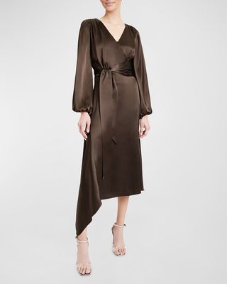 Vanna Faux Wrap Silk Charmeuse Midi Dress