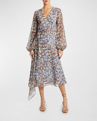Vanna Floral Faux-Wrap Midi Dress