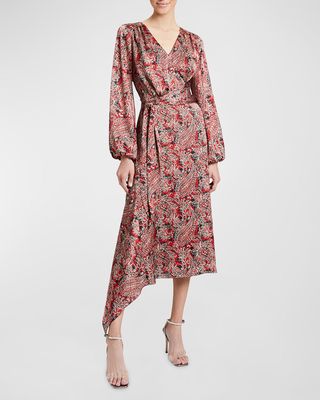 Vanna Paisley-Print Faux Wrap Midi Dress