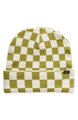 Vans Breakin Out Checkerboard Jacquard Cuff Beanie in Green Olive