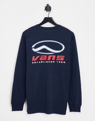 Vans chromatic logo back print long sleeve sweatshirt in navy
