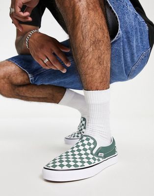 Vans Classic Slip-on checkerboard sneakers in dark gray/white