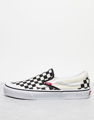 Vans Classic slip on in checkerboard print in white and black with white stripe