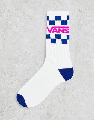 Vans crew socks with logo checkerboard in white