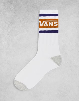 Vans Drop V crew socks in white and brown