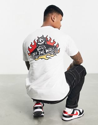 Vans Fuego skeleton logo back print t-shirt in white