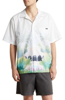 Vans Holiday Print Short Sleeve Cotton Button-Up Shirt in White
