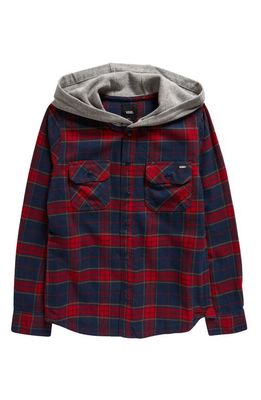 Vans Kids' Parkway II Hooded Plaid Flannel Button-Up Shirt in Dress Blues/Chili Pepper