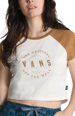 Vans Off the Wall Colorblock Cotton Graphic Crop Tee in Marshmallow/Tobacco Brown