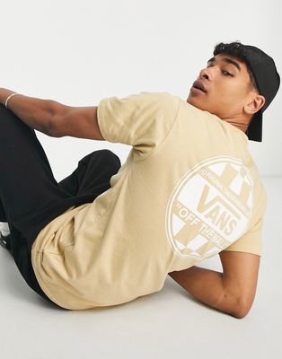 Vans Off The Wall graphic back print checkerboard T-shirt in beige-Neutral