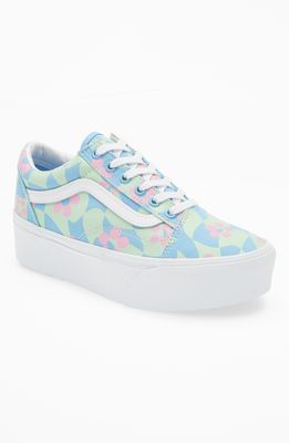 Vans Old Skool Stackform Sneaker in Checkerboard Floral Blue/Gree