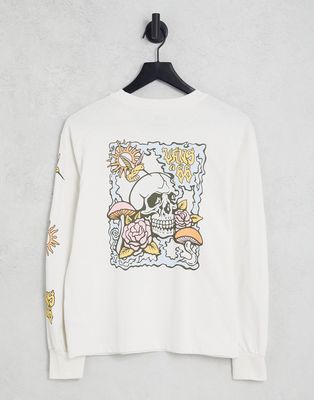 Vans Oversized long sleeve T-shirt with skull print in beige-Neutral