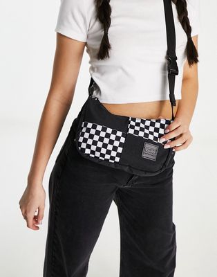 Vans Shorty checkerboard shoulder bag in black and white