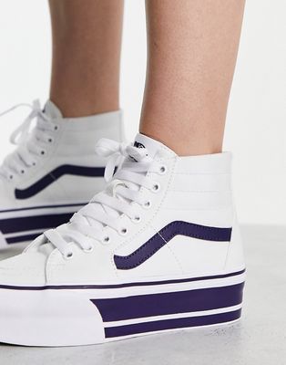 Vans Sk8-hi tapered stackform sneakers in white with navy stripes