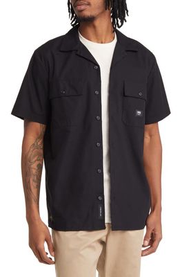 Vans Smith Short Sleeve Cotton Blend Button-Up Shirt in Black
