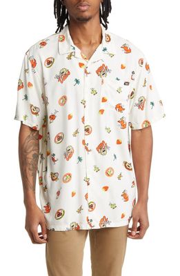 Vans Stickers Short Sleeve Button-Up Camp Shirt in Antique White