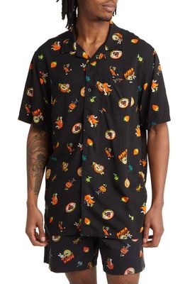 Vans Stickers Short Sleeve Button-Up Camp Shirt in Black