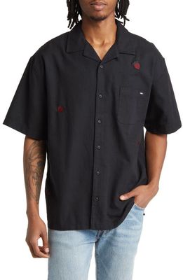 Vans Strawberry Short Sleeve Button-Up Camp Shirt in Black