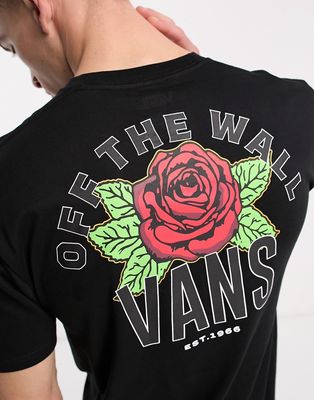 Vans T-shirt with varsity floral print back print in black