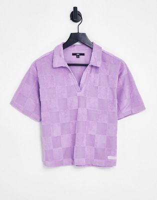 Vans terry cloth v-neck polo in purple gingham