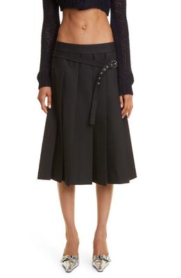 Vaquera Belted Pleated Twill Skirt in Black
