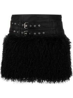 Vaquera faux-fur panneled belted skirt - Black
