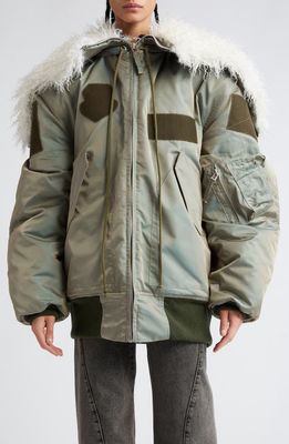 Vaquera Giant Aviator Jacket with Faux Fur Hood in Khaki