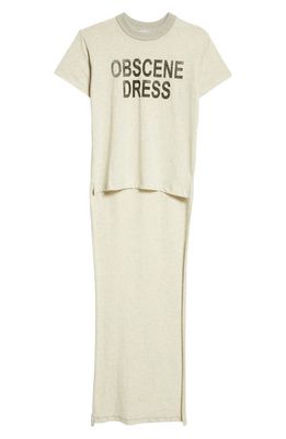 Vaquera Obscene Dress Cotton Graphic T-Shirt with Train in Light Grey