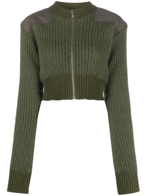 Vaquera panelled ribbed-knit cropped cardigan - Green