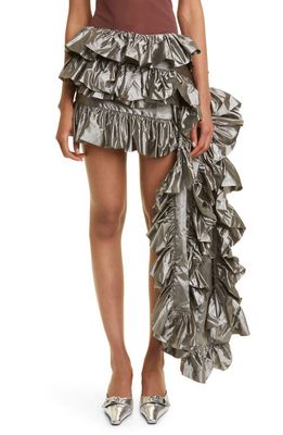 Vaquera Rufflyi Asymmetric Taffeta Skirt in Gray