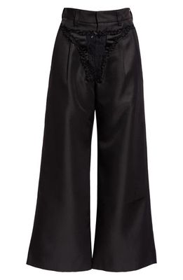 Vaquera Underwear Detail Wide Leg Woven Satin Pants in Black