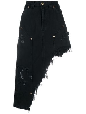 Vaquera Workwear distressed asymmetric-hem skirt - 01 BLACK