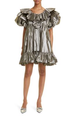 Vaquera Zandra Metallic Rosette Ruffle Dress in Gray