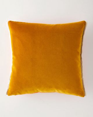 Varese Zinnia and Ochre Velvet Pillow, 17" Square