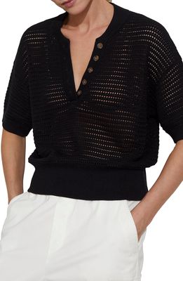 Varley Callie Sheer Knit Cotton Top in Black