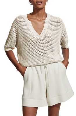 Varley Callie Sheer Knit Cotton Top in Egret