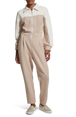 Varley Colorblock Zip-Up Jumpsuit in Light Taupe Mix