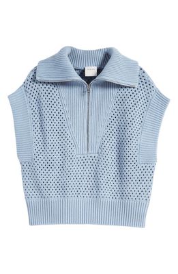 Varley Mila Open Stitch Half Zip Sleeveless Sweater in Ashley Blue