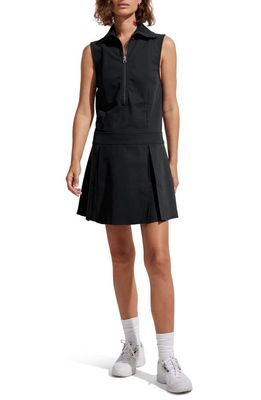 Varley Wilde Inverted Pleat Half-Zip Tennis Dress in Black