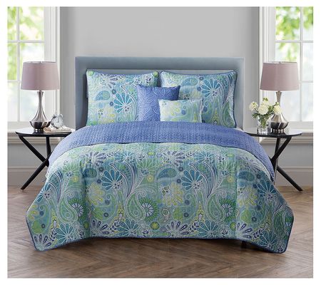 VCNY Home Harmony Reversible Blue Paisley Quilt Set- F/Q