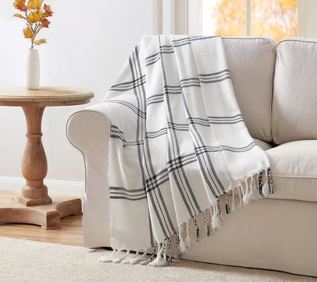 VCNY Home Leena Plaid Fringe Throw