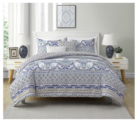 VCNY Home Malik Reversible Blue Medallion Comfo ter Set- F/Q