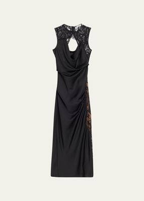 Vea Sleeveless Lace-Trim Open-Back Gown