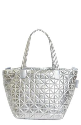 VeeCollective Medium Vee Quilted Recycled Nylon Tote in Chrome Metallic 